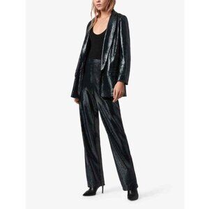 ALL SAINTS Leanna Sequin Blazer Petrol Blue Black